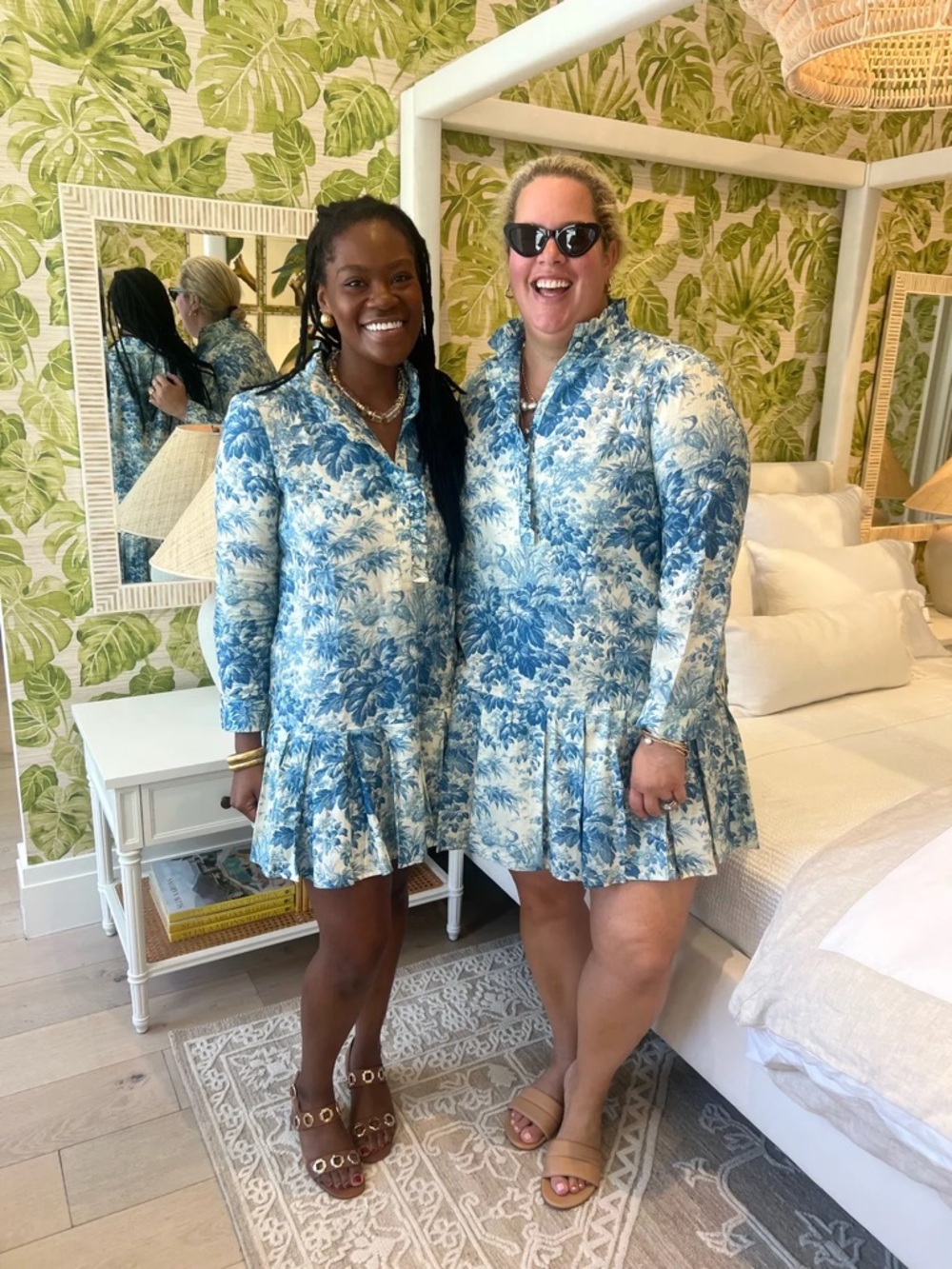 Tuckernuck Blue Toile Long-Sleeve Ruffle Hem Dress